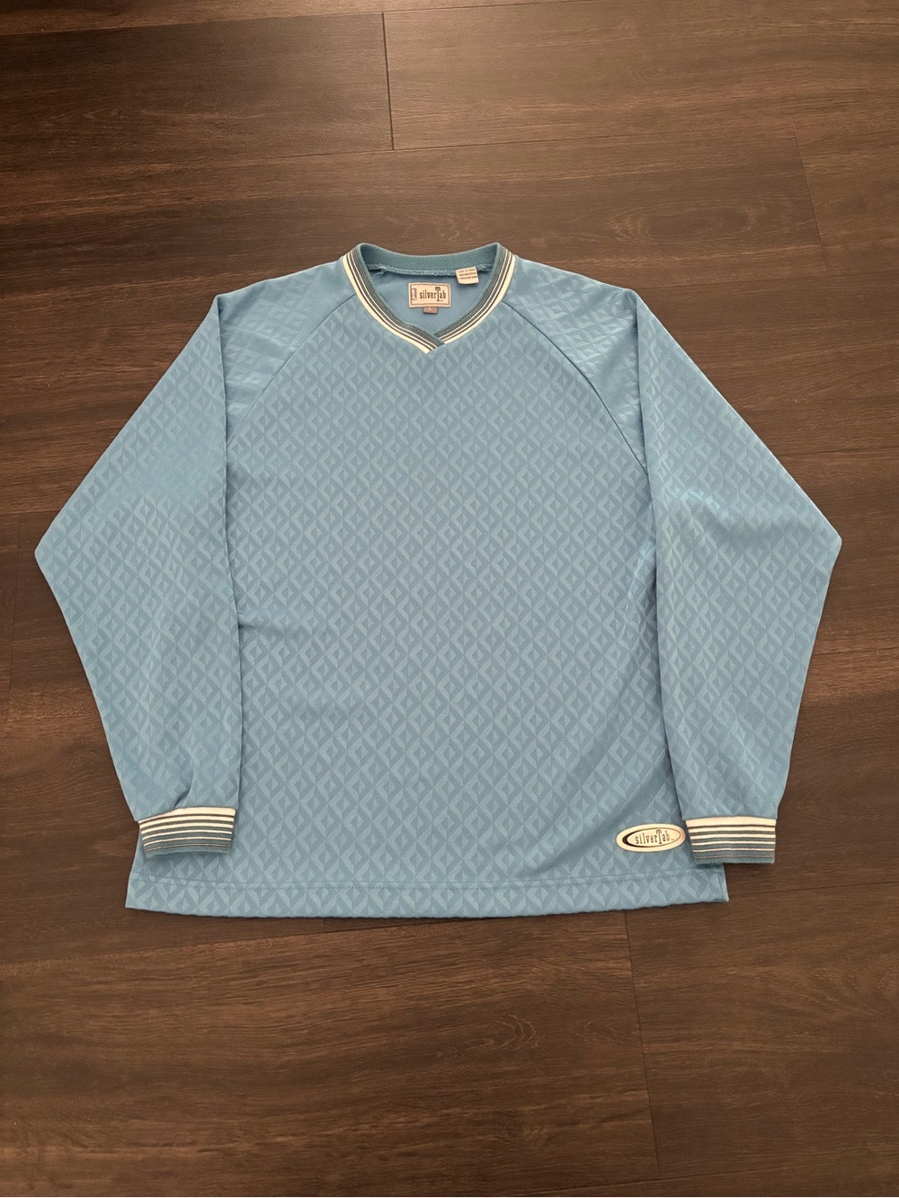 Vintage Levi's SilverTab Baby Blue V-Neck Logo Print Long Sleeve Shirt Size L
